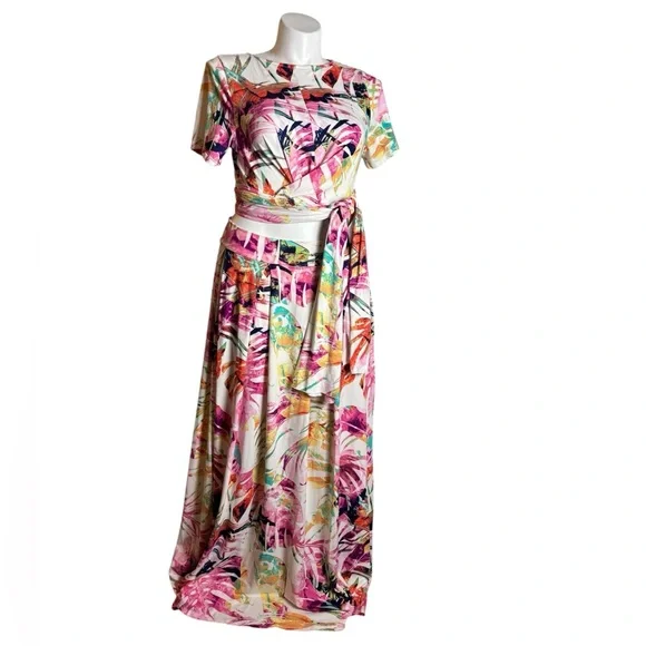 The Curve by Judani 3X Maki Skirt Top Crop Tie Wrap Shirt Floral 2 PC - Picture 2 of 12